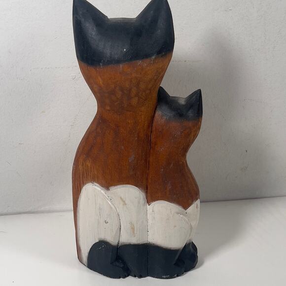 Hand carved Wooden Cats Standing Staring Together Folk Art Piece - Picture 2 of 16